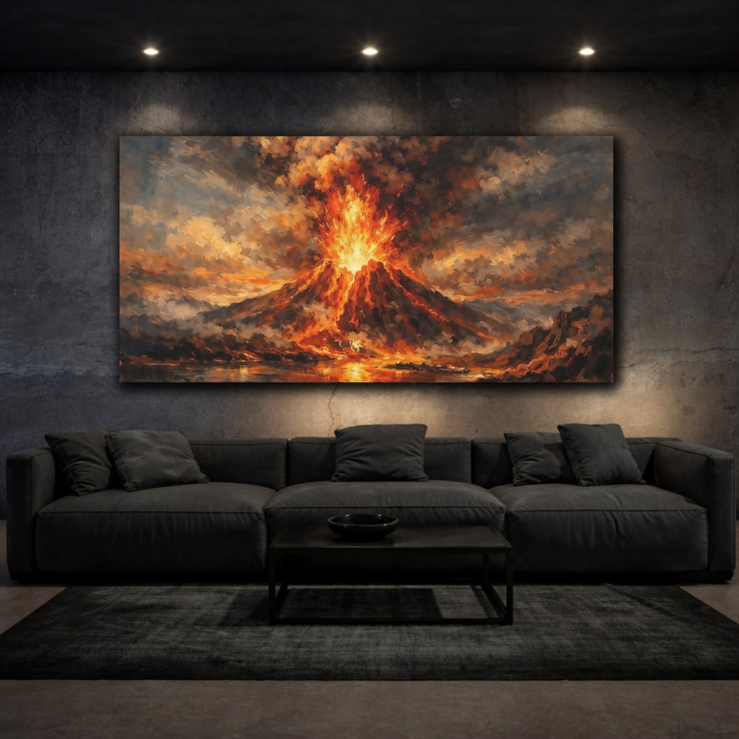 Mockup 2. Nature Volcano Eruption Orange And Black shown as stretched canvas wall art