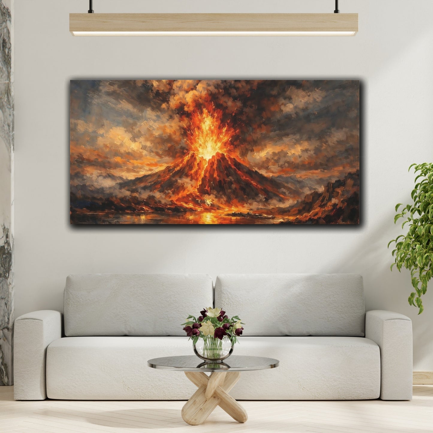 Mockup 3. Nature Volcano Eruption Orange And Black shown as stretched canvas wall art