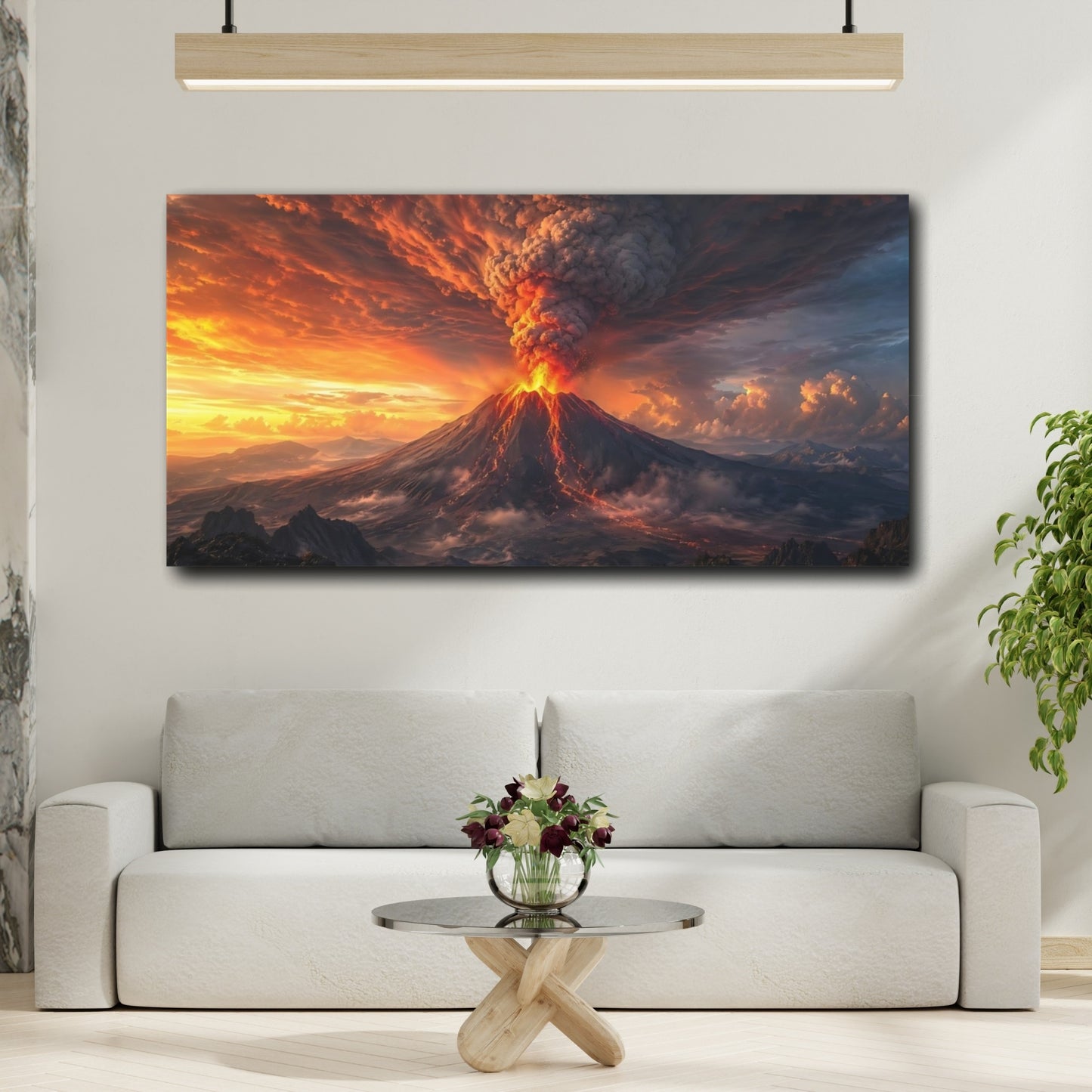 Mockup 3. Nature Volcano Eruption Orange And Black shown as stretched canvas wall art