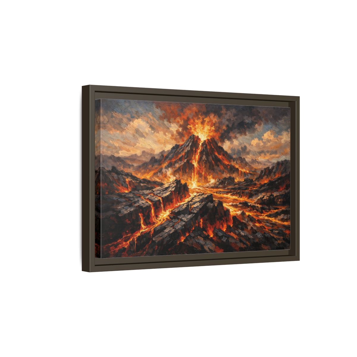 Side Mockup 5. Nature Volcano Eruption Orange And Gray shown as stretched canvas wall art