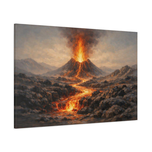 Main Mockup. Nature Volcano Eruption Orange And Grey shown as stretched canvas wall art