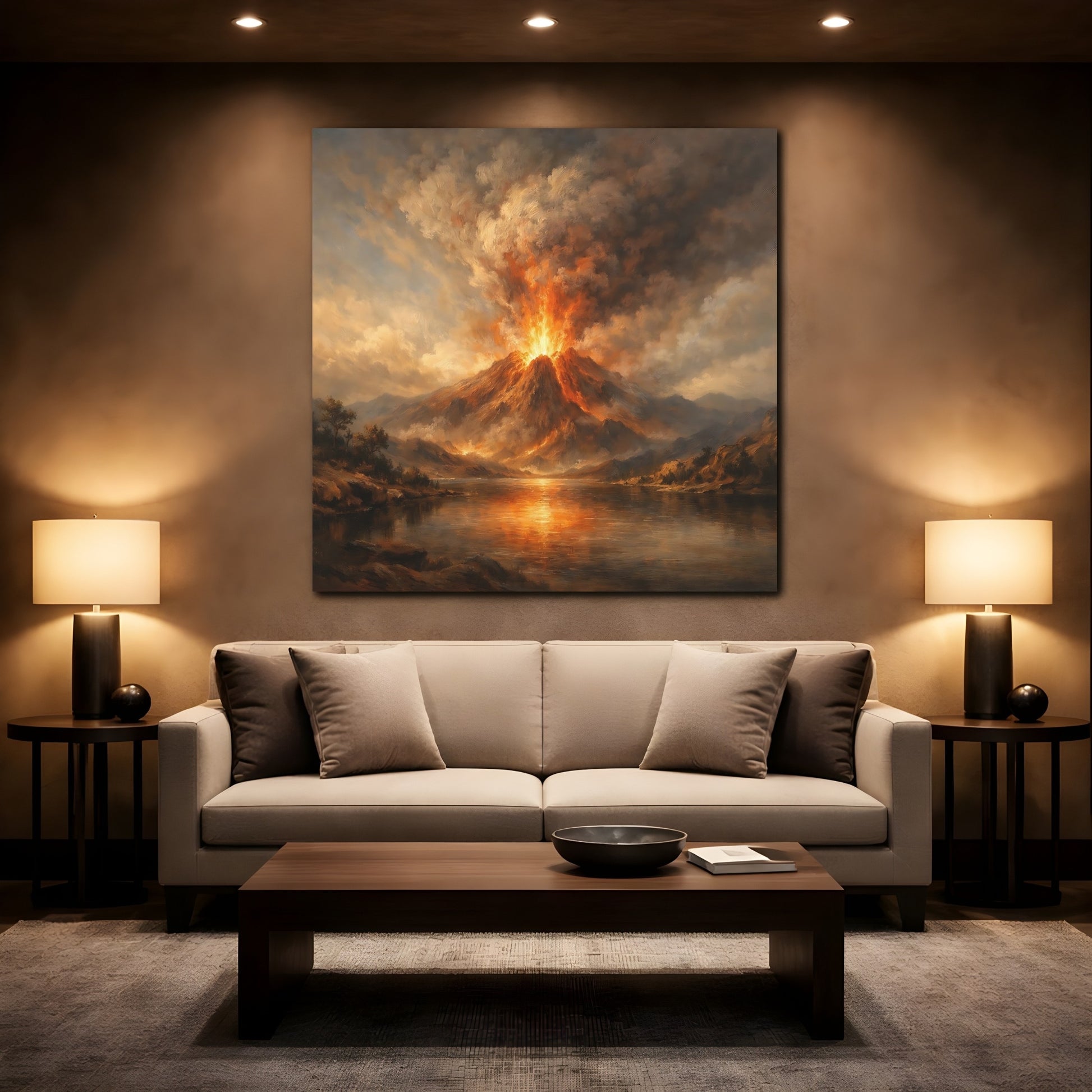 Mockup 2. Nature Volcano Eruption Orange Volcano shown as stretched canvas wall art