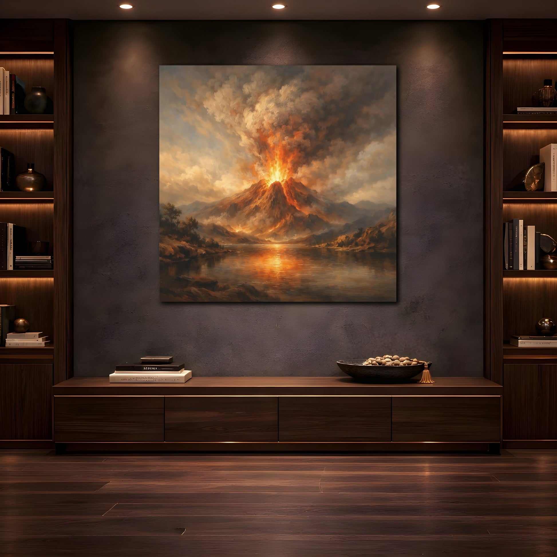 Mockup 4. Nature Volcano Eruption Orange Volcano shown as stretched canvas wall art