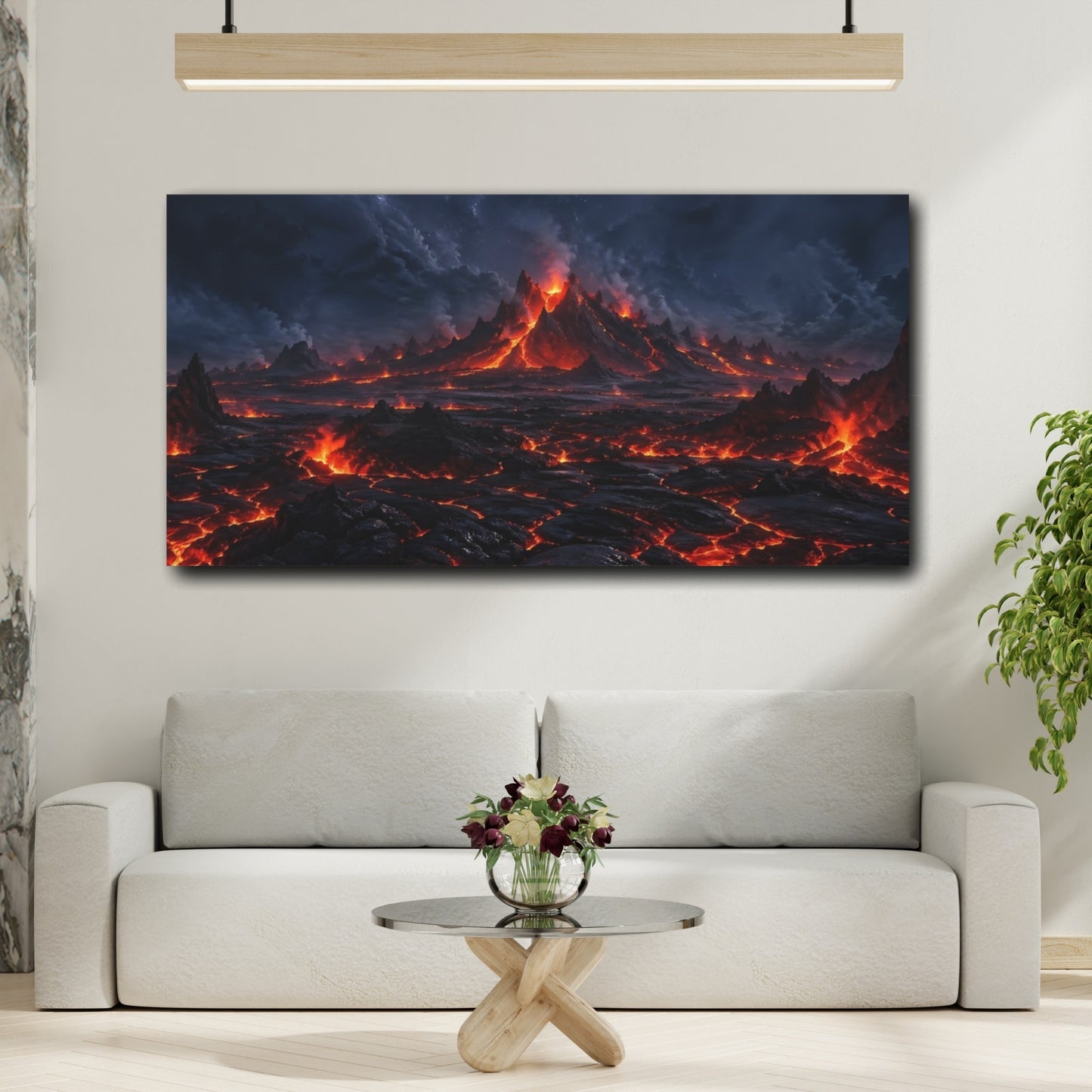 Mockup 4. Nature Volcano Eruption Red And Black Landscape shown as stretched canvas wall art