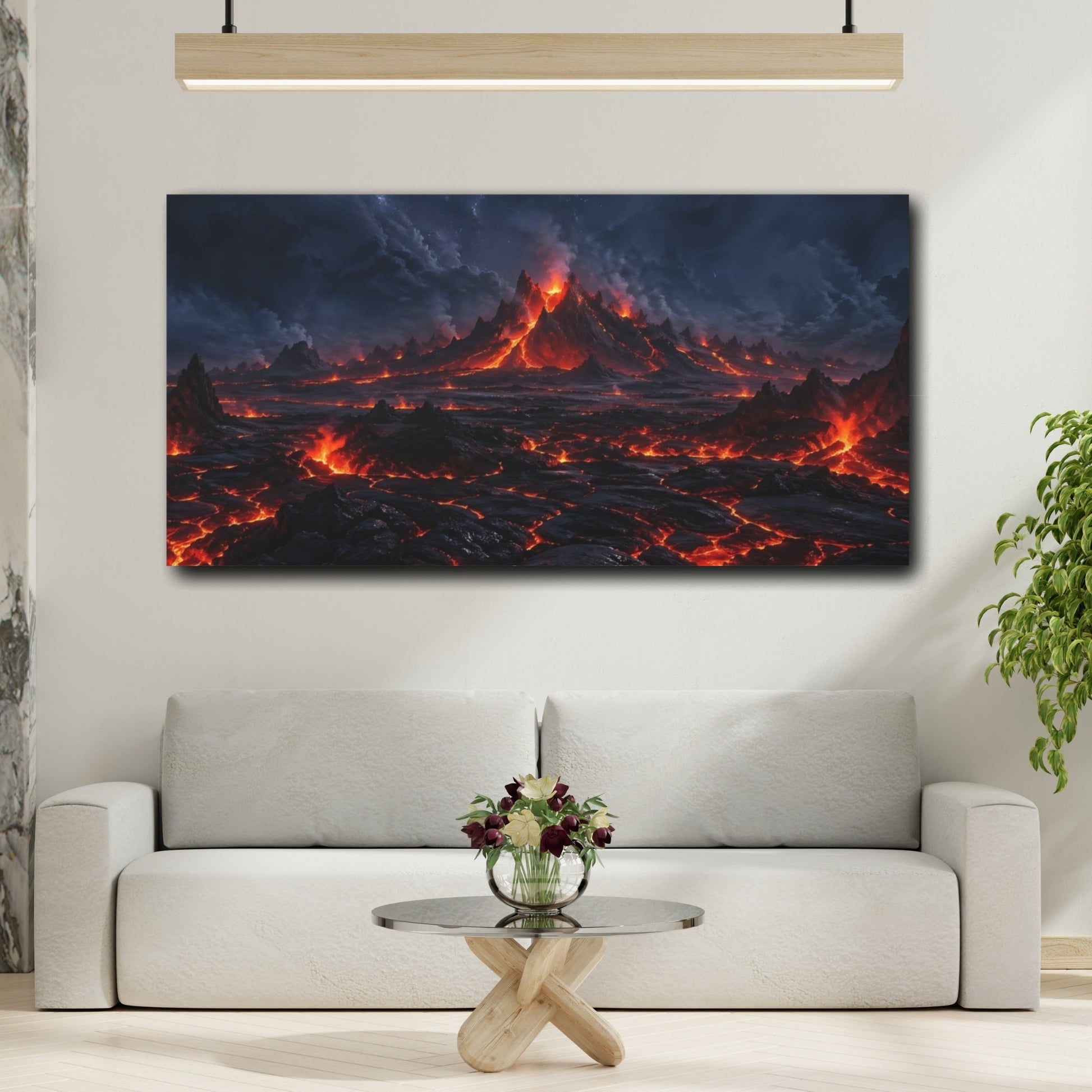 Mockup 4. Nature Volcano Eruption Red And Black Landscape shown as stretched canvas wall art