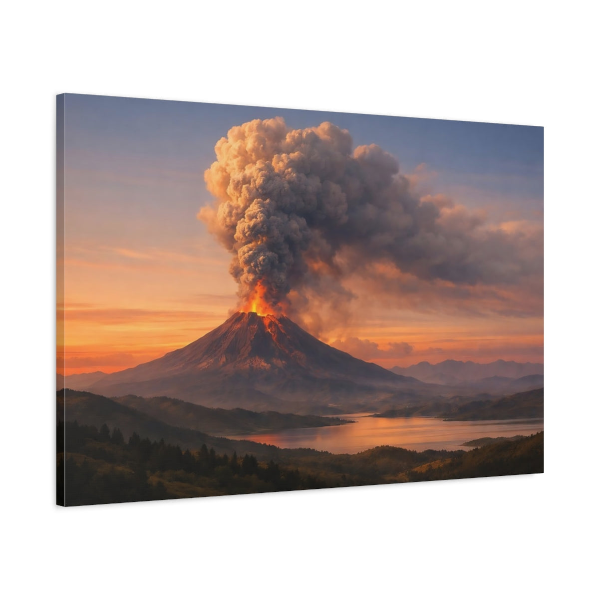 Main Mockup. Nature Volcano Eruption Volcano Sunset shown as stretched canvas wall art