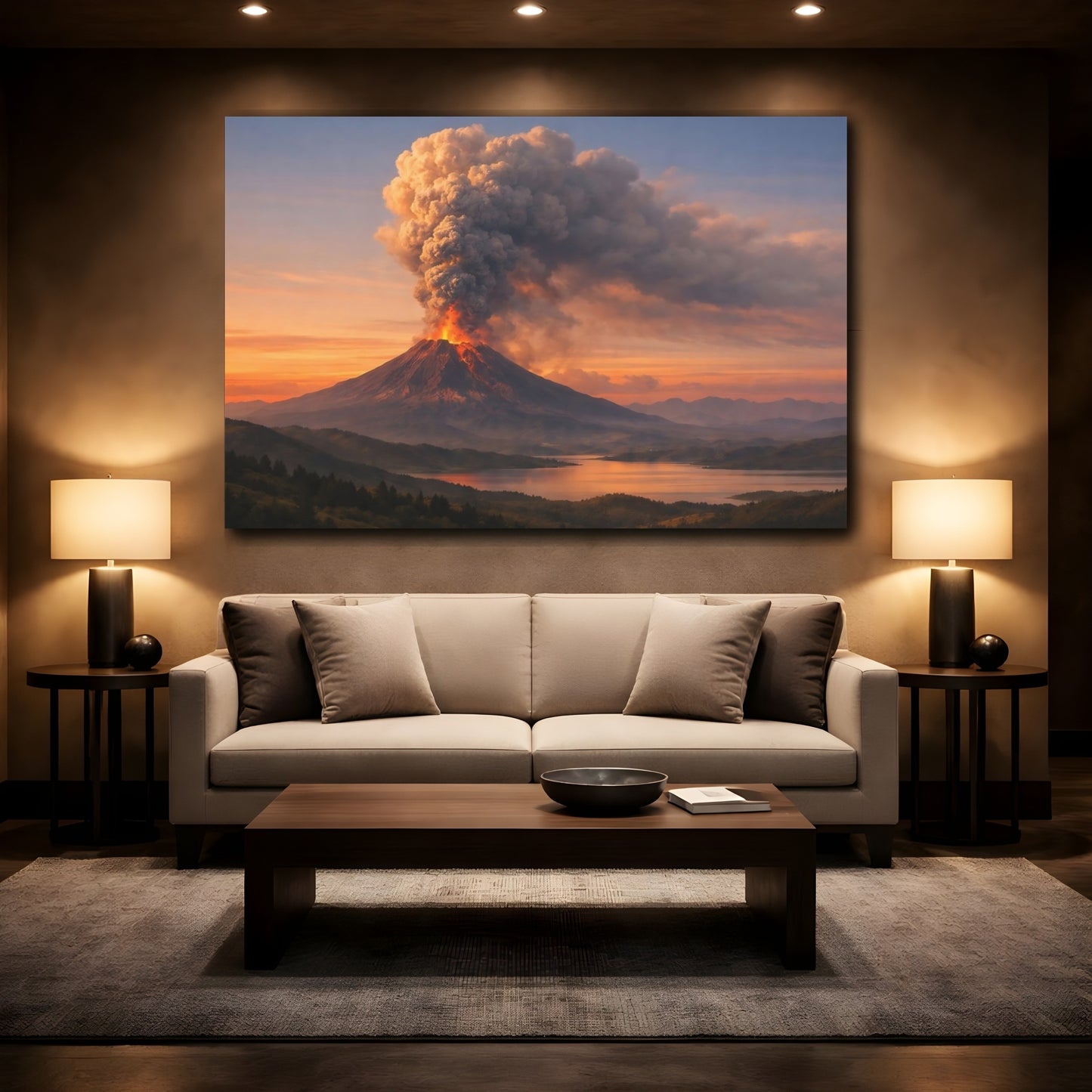 Mockup 2. Nature Volcano Eruption Volcano Sunset shown as stretched canvas wall art