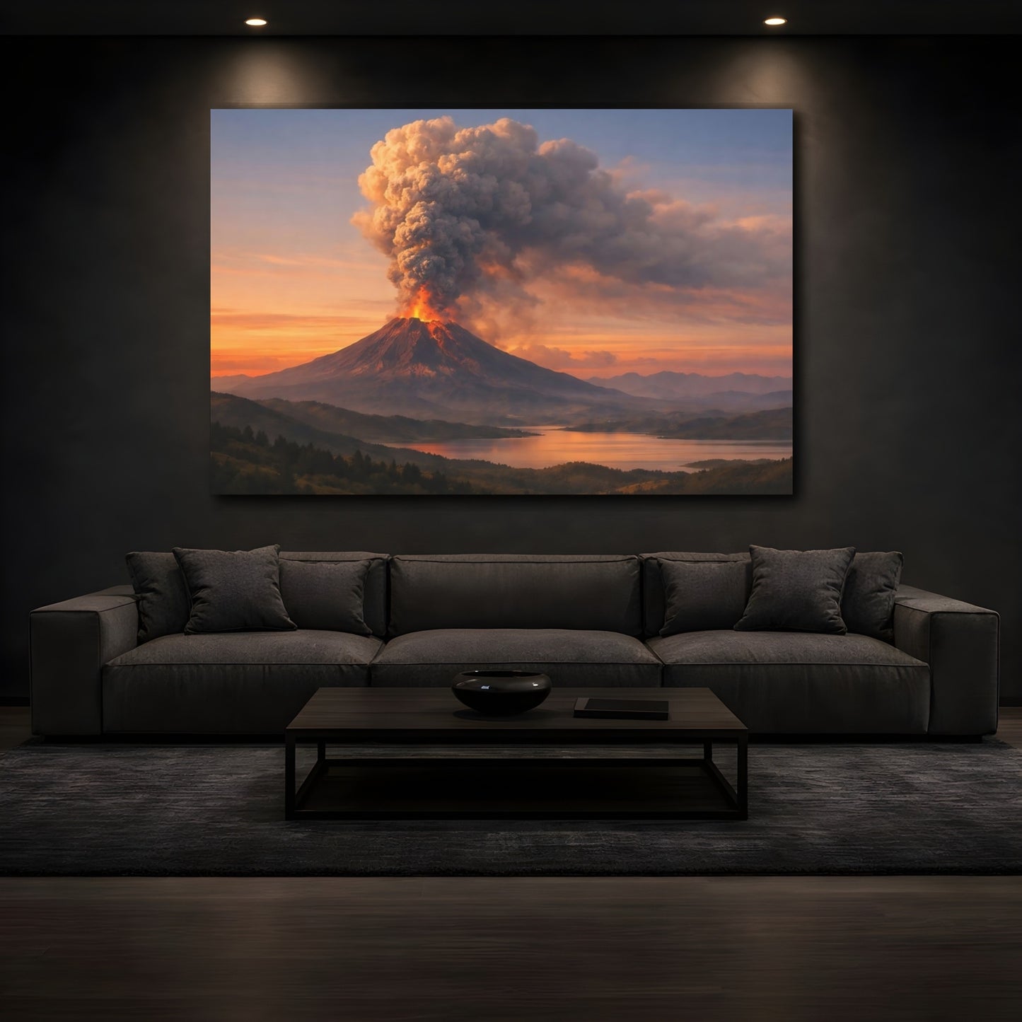 Mockup 4. Nature Volcano Eruption Volcano Sunset shown as stretched canvas wall art