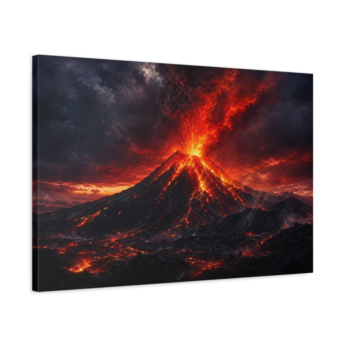 Side Mockup 2. Nature Volcano Red And Black shown as stretched canvas wall art