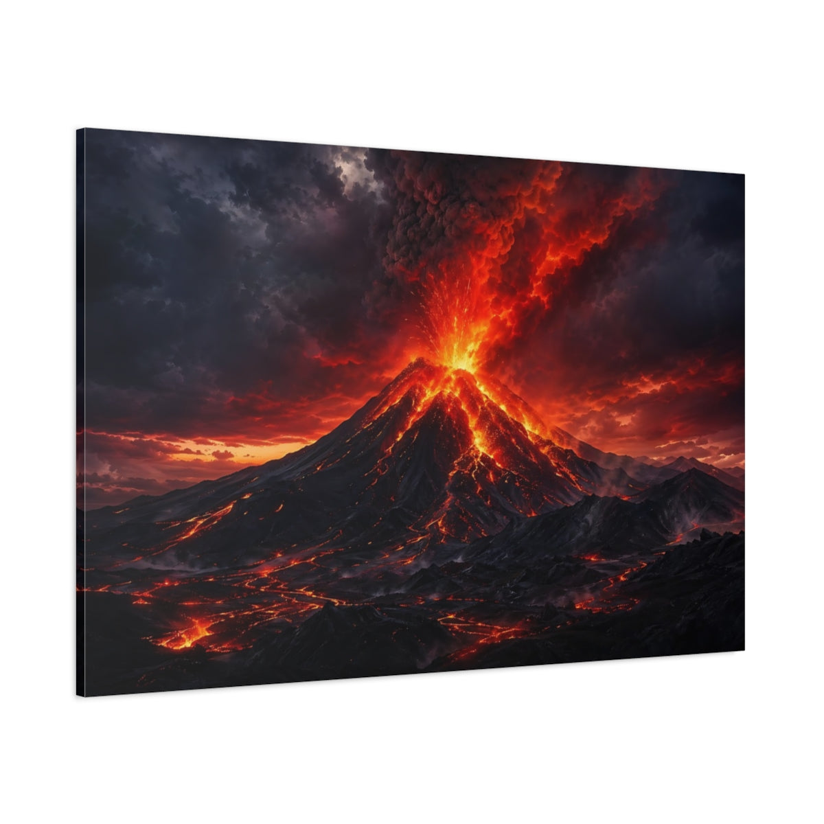 Side Mockup 1. Nature Volcano Red And Black shown as stretched canvas wall art
