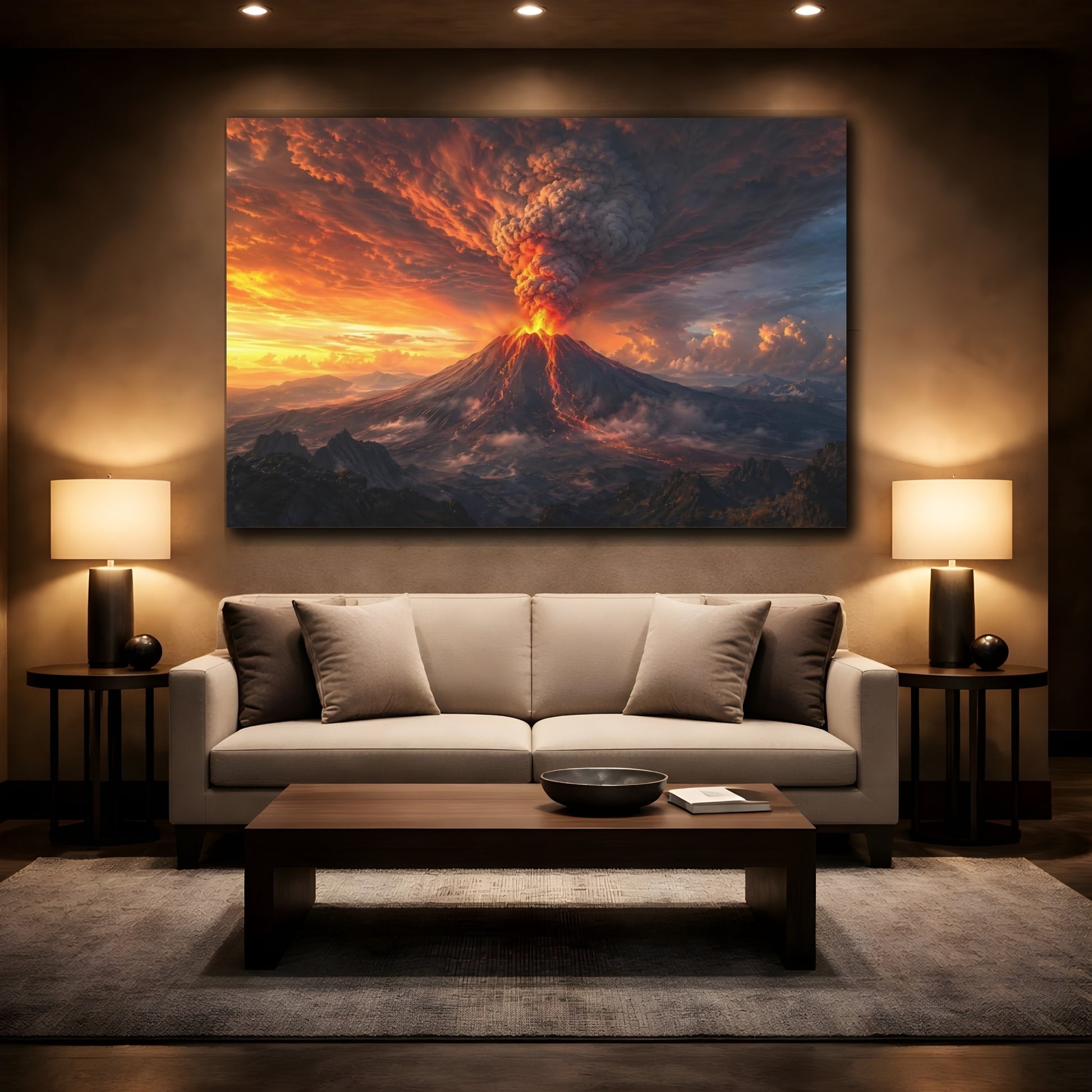 Mockup 2. Nature Volcano Volcano Eruption shown as stretched canvas wall art