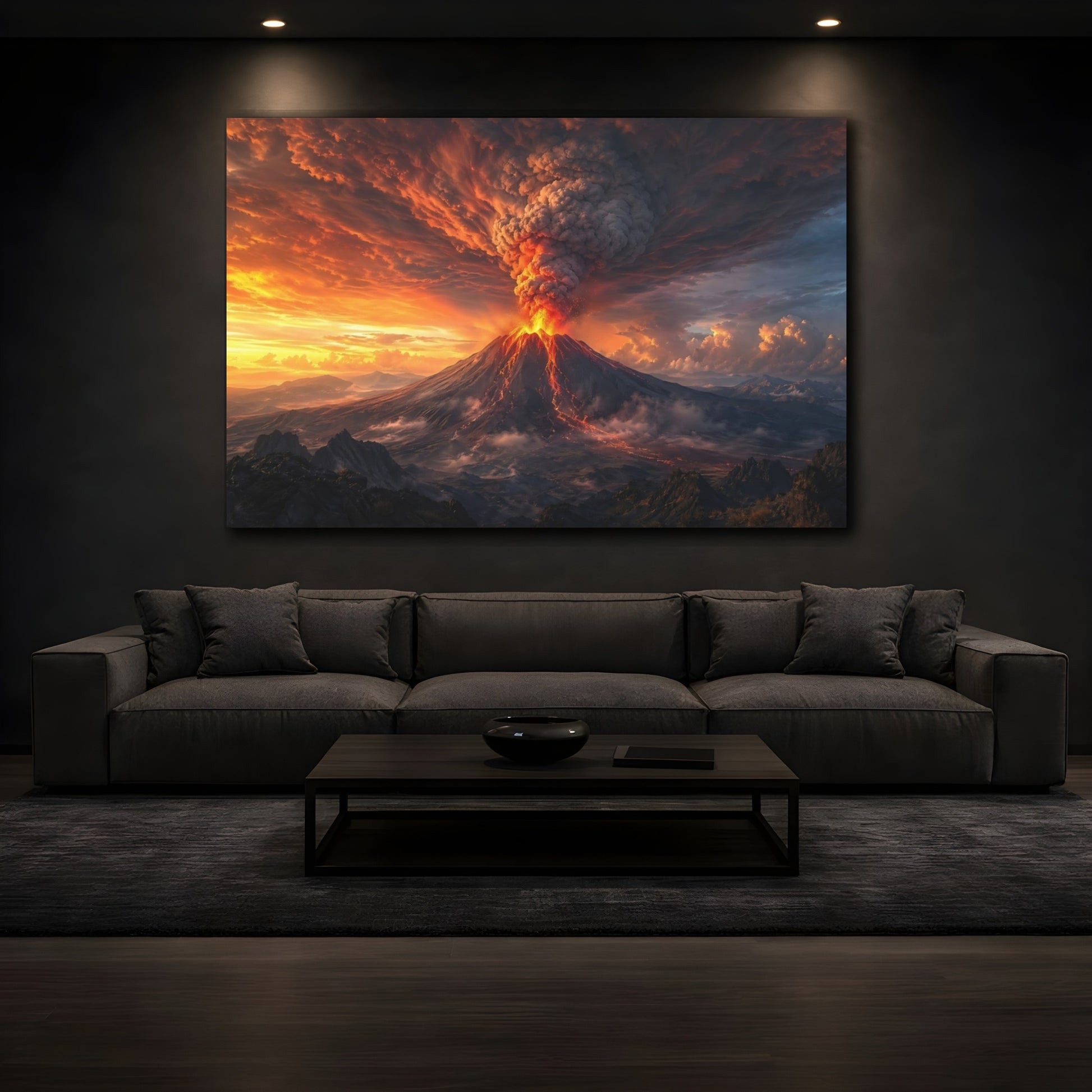 Mockup 3. Nature Volcano Volcano Eruption shown as stretched canvas wall art