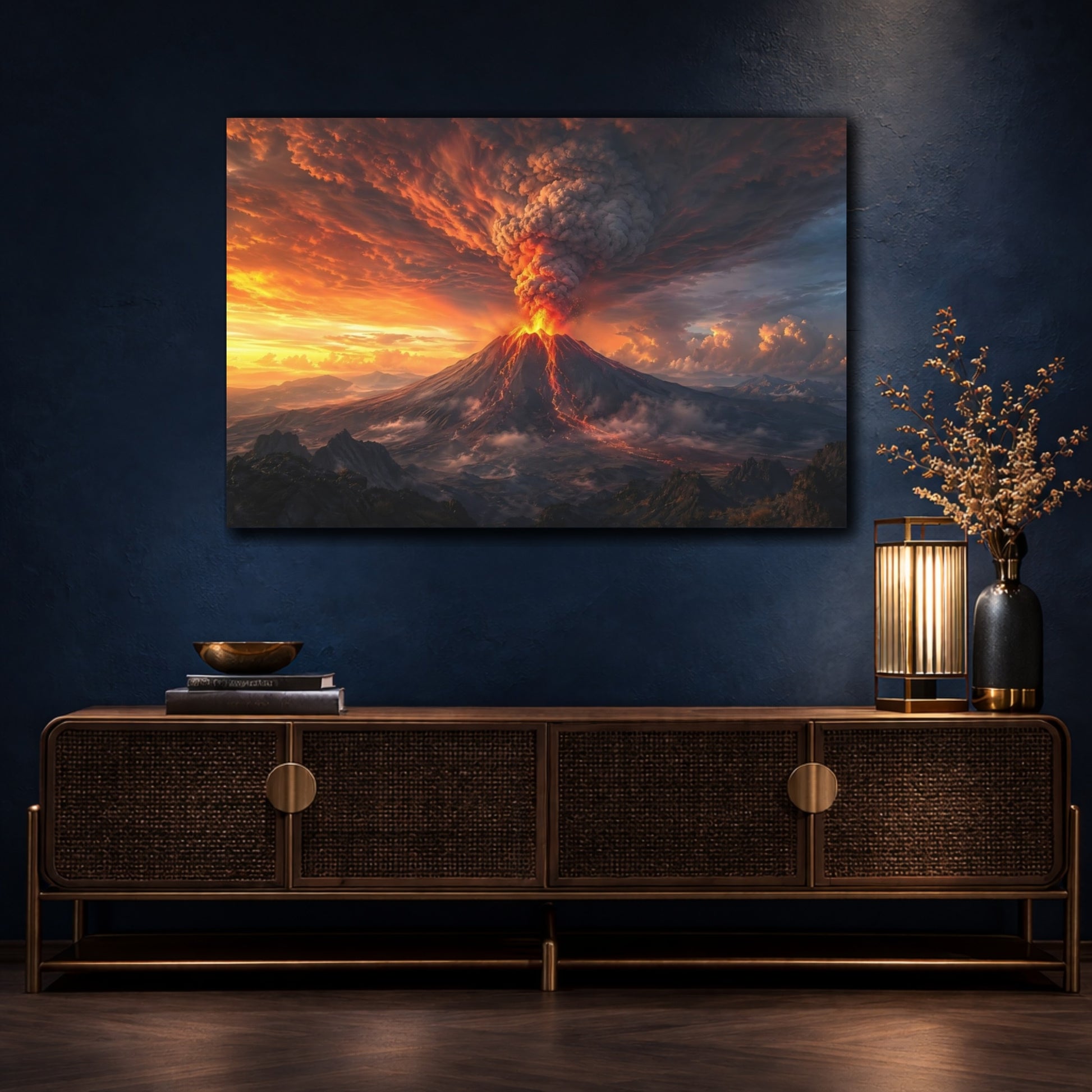Mockup 4. Nature Volcano Volcano Eruption shown as stretched canvas wall art