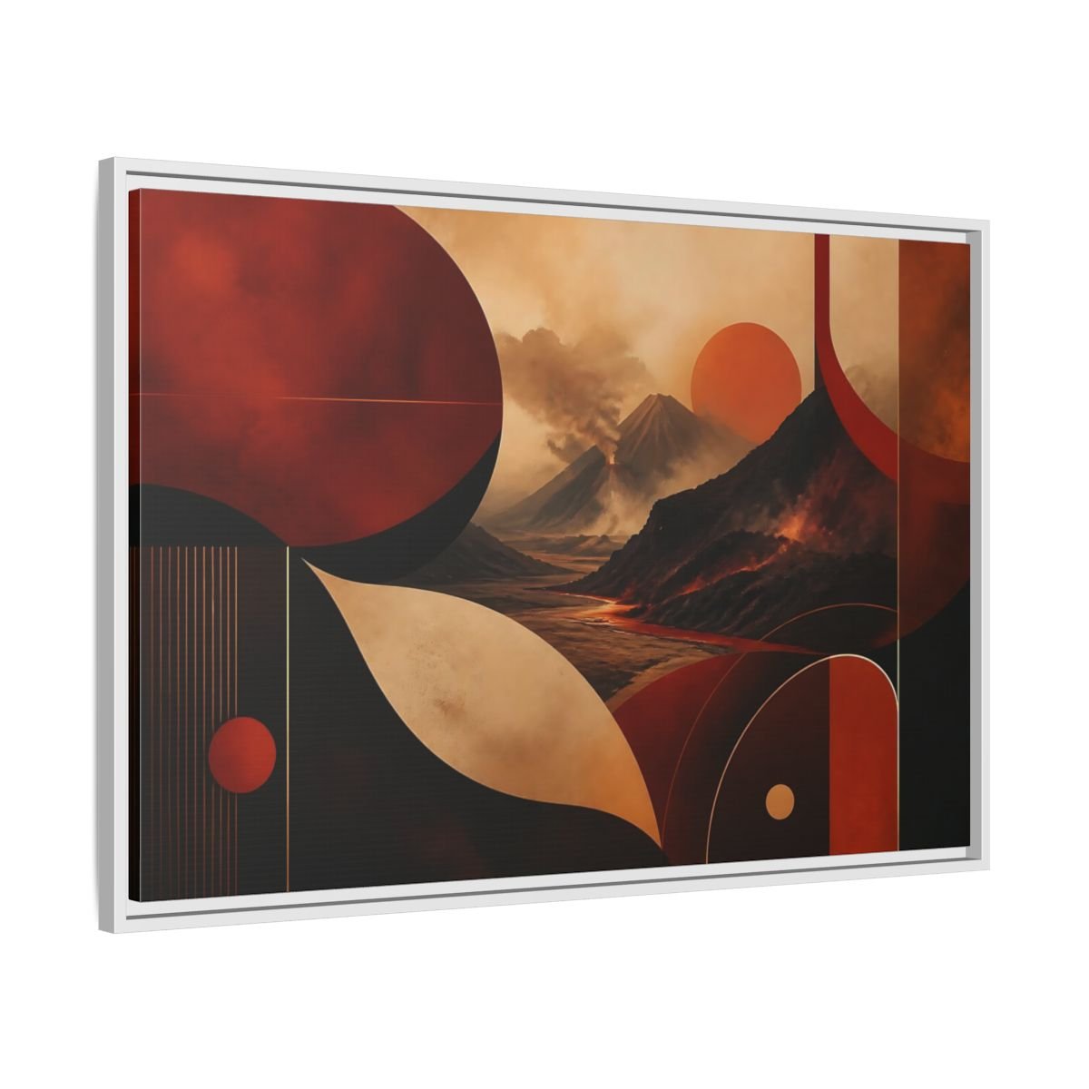 Nature Volcanoes Orange And Black Framed Canvas Print – Abstract Living Room, Above Sofa - YesArtYes