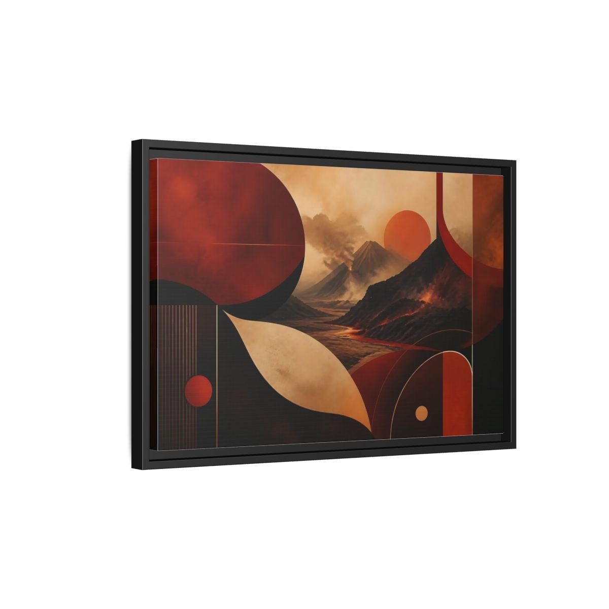 Nature Volcanoes Orange And Black Framed Canvas Print – Abstract Living Room, Above Sofa - YesArtYes