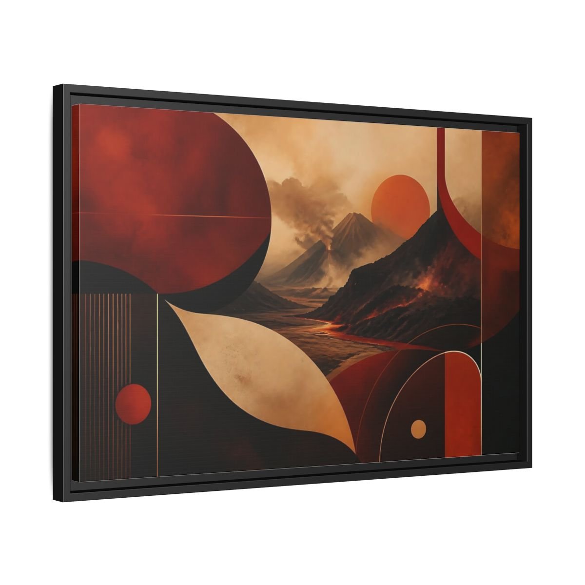 Nature Volcanoes Orange And Black Framed Canvas Print – Abstract Living Room, Above Sofa - YesArtYes