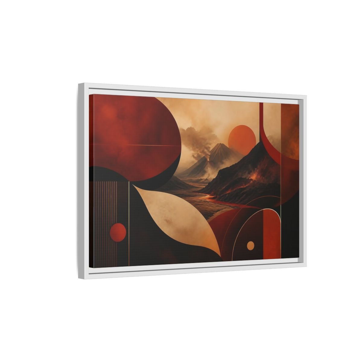 Nature Volcanoes Orange And Black Framed Canvas Print – Abstract Living Room, Above Sofa - YesArtYes