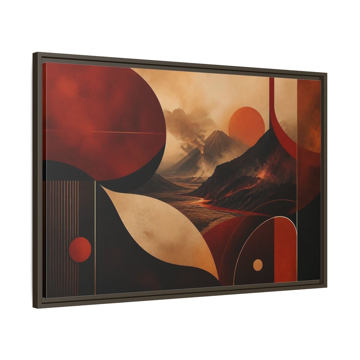 Nature Volcanoes Orange And Black Framed Canvas Print – Abstract Living Room, Above Sofa - YesArtYes