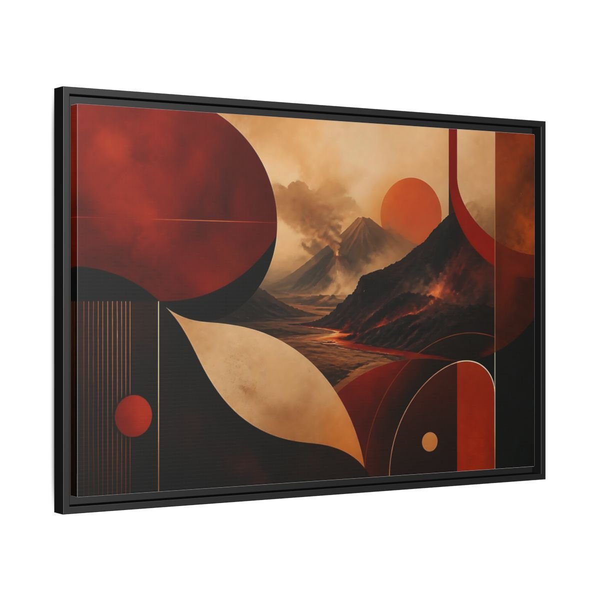 Nature Volcanoes Orange And Black Framed Canvas Print – Abstract Living Room, Above Sofa - YesArtYes