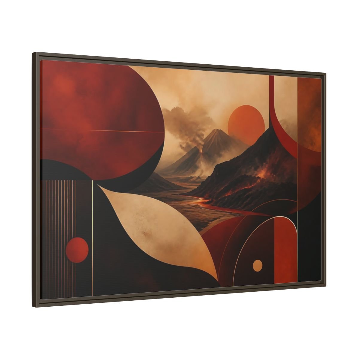 Nature Volcanoes Orange And Black Framed Canvas Print – Abstract Living Room, Above Sofa - YesArtYes
