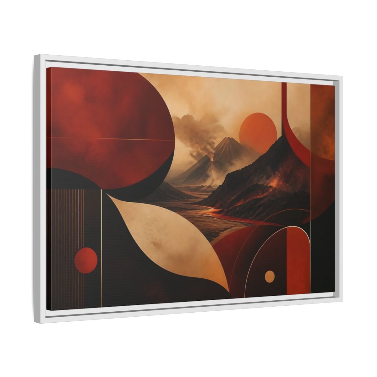 Nature Volcanoes Orange And Black Framed Canvas Print – Abstract Living Room, Above Sofa - YesArtYes