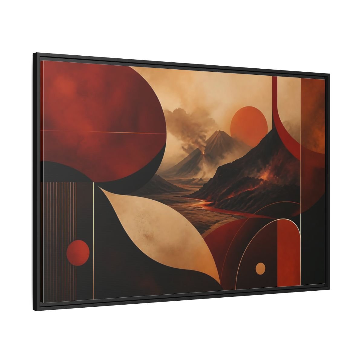 Nature Volcanoes Orange And Black Framed Canvas Print – Abstract Living Room, Above Sofa - YesArtYes