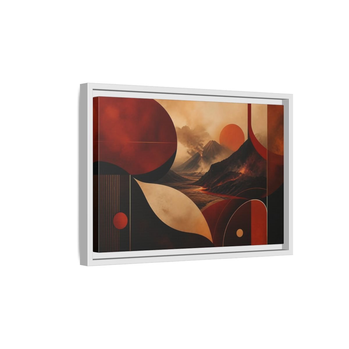 Nature Volcanoes Orange And Black Framed Canvas Print – Abstract Living Room, Above Sofa - YesArtYes