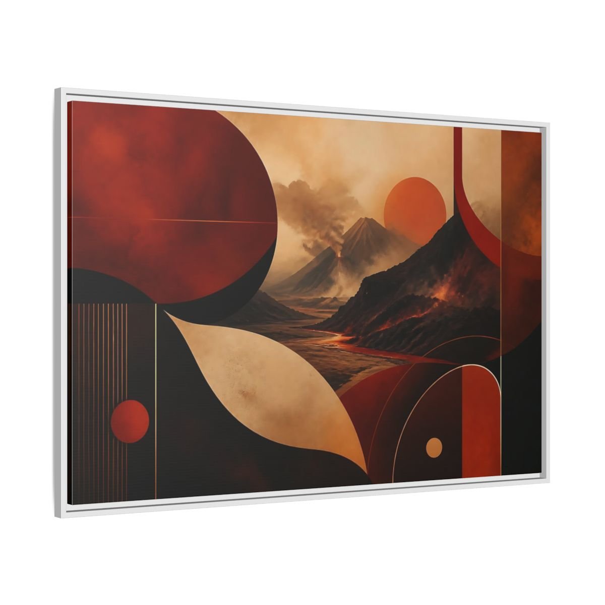 Nature Volcanoes Orange And Black Framed Canvas Print – Abstract Living Room, Above Sofa - YesArtYes