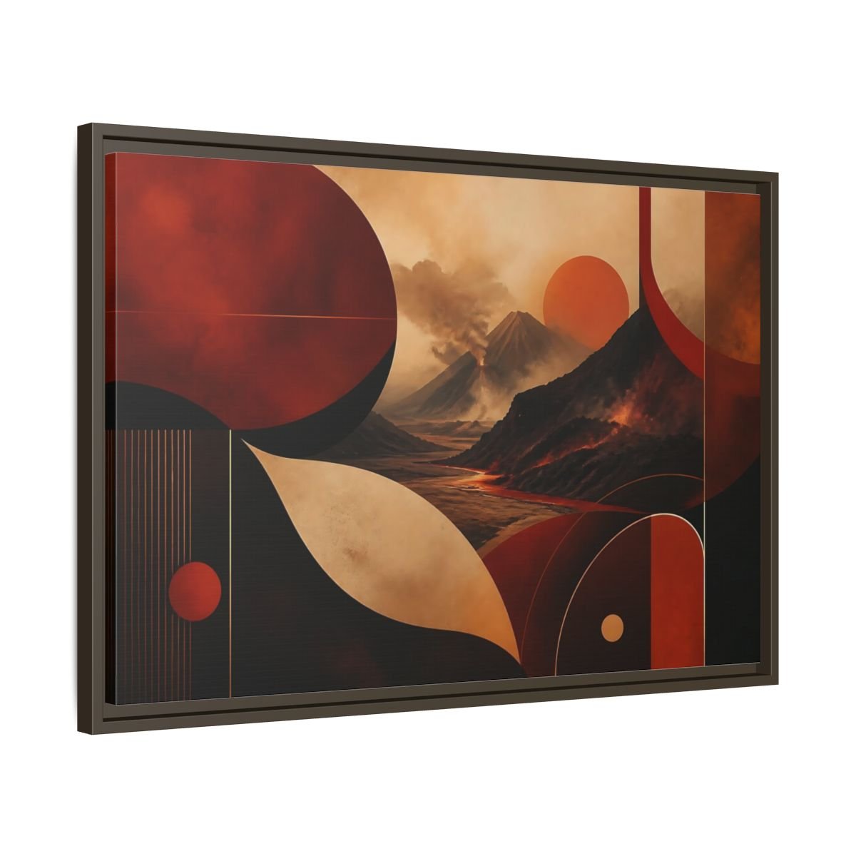 Nature Volcanoes Orange And Black Framed Canvas Print – Abstract Living Room, Above Sofa - YesArtYes