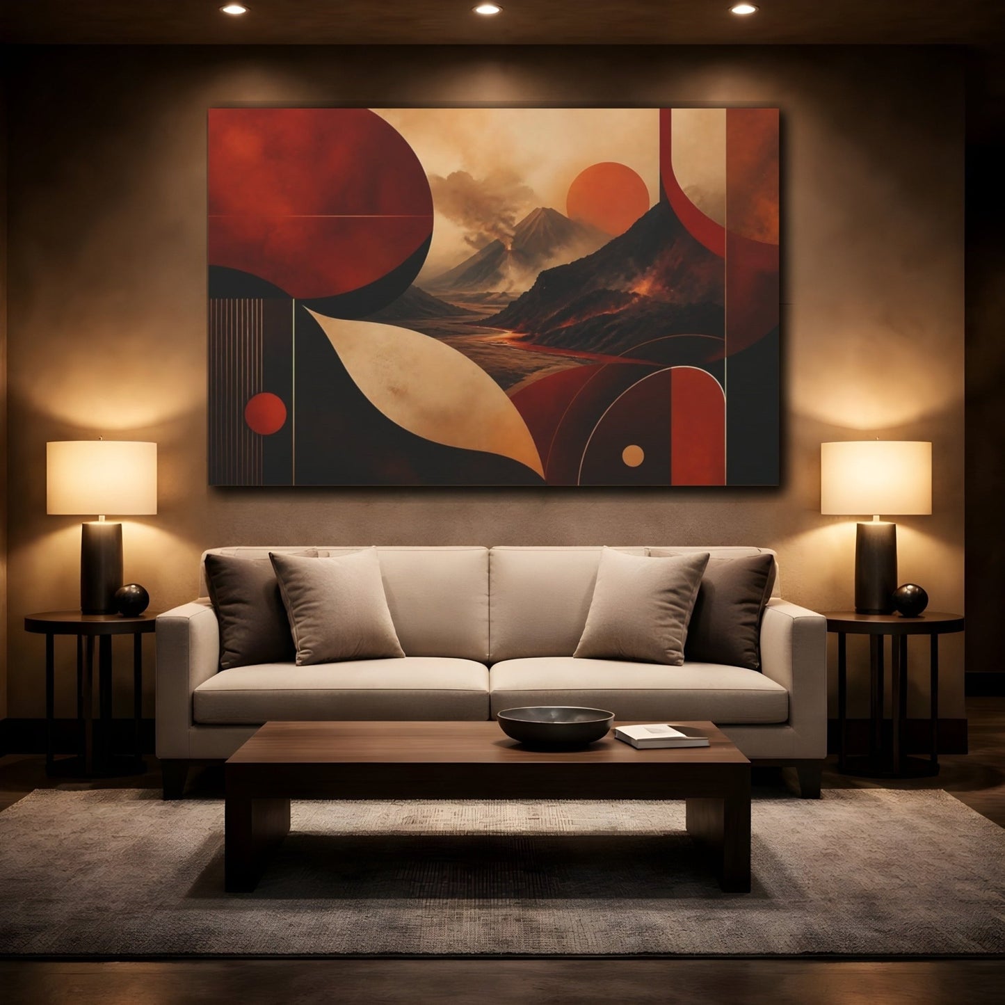 Nature Volcanoes Red And Black Canvas Print – Living Room, Above Console Table - YesArtYes