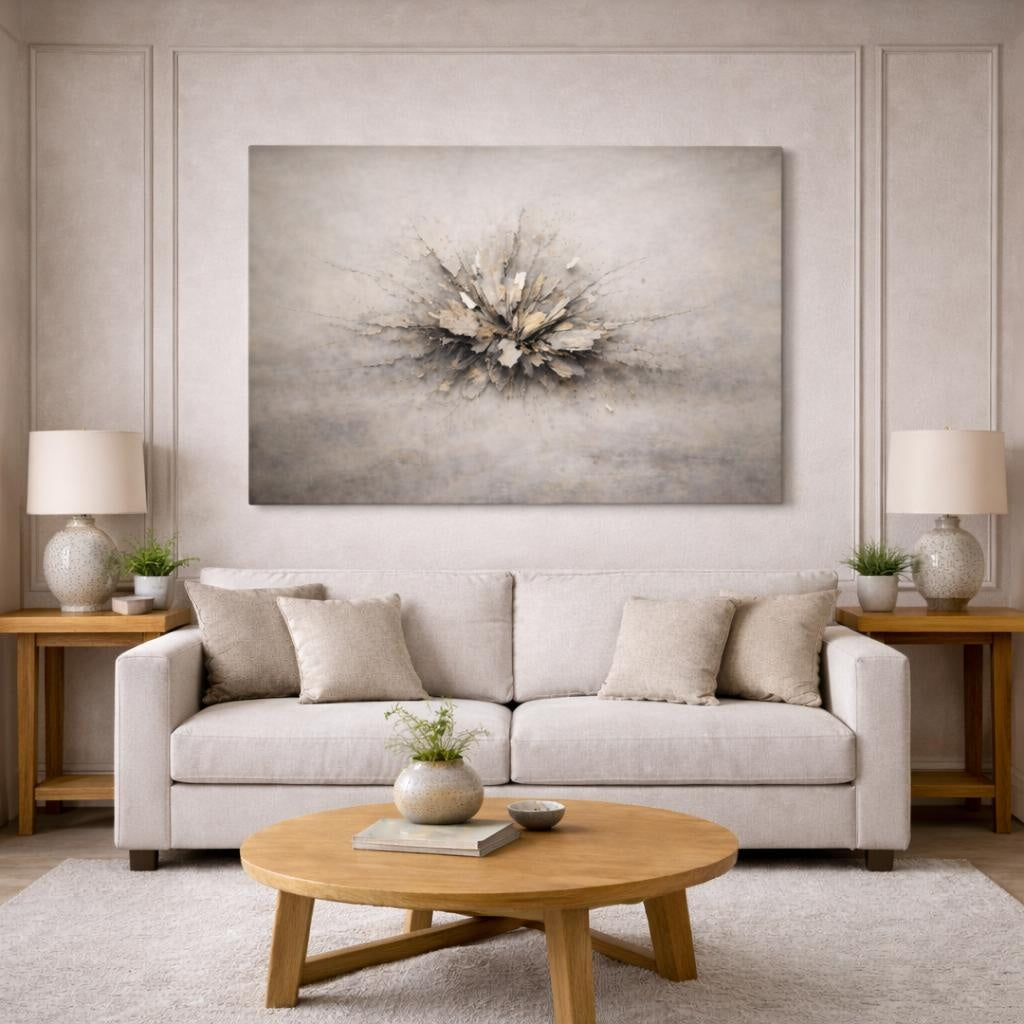 Nature Wabi Sabi Texture shown as canvas wall art in a modern living room