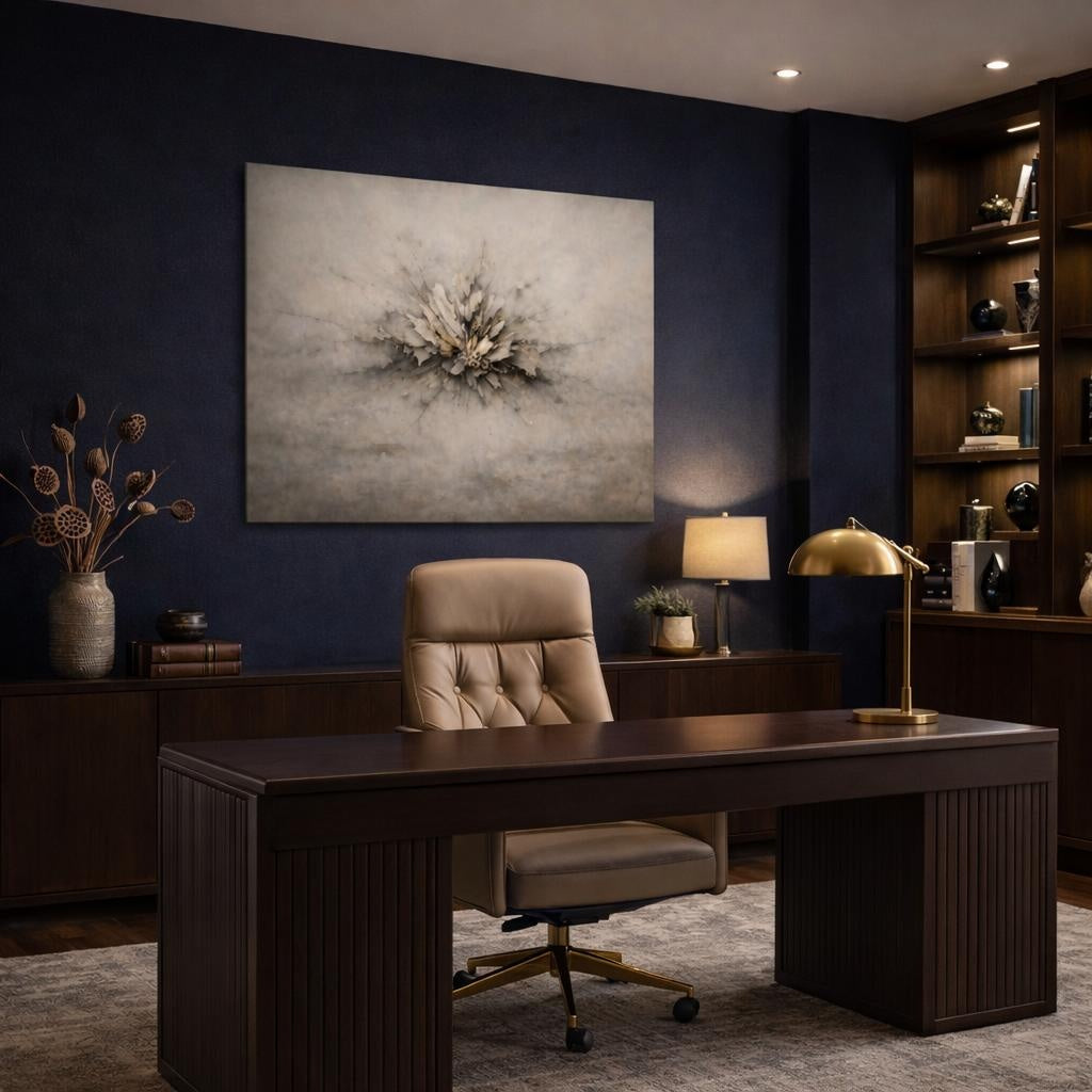 Nature Wabi Sabi Texture shown as canvas wall art in a refined dining room