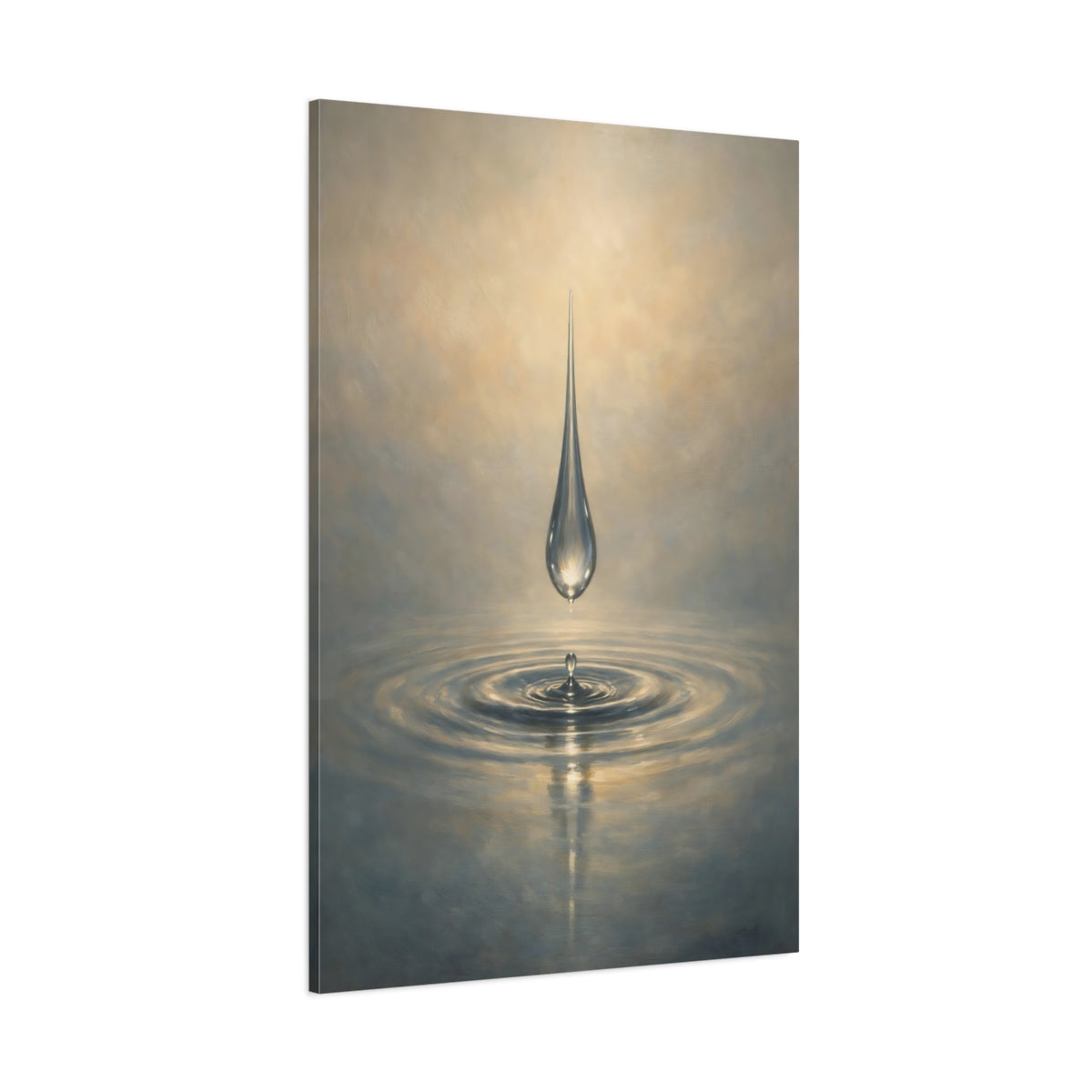 Main Mockup. Nature Water Drop Blue And Gold shown as stretched canvas wall art