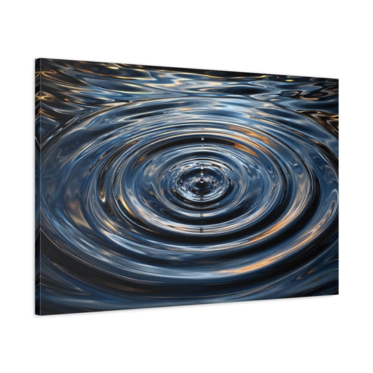 Main Mockup. Nature Water Drop Blue And Gold shown as stretched canvas wall art