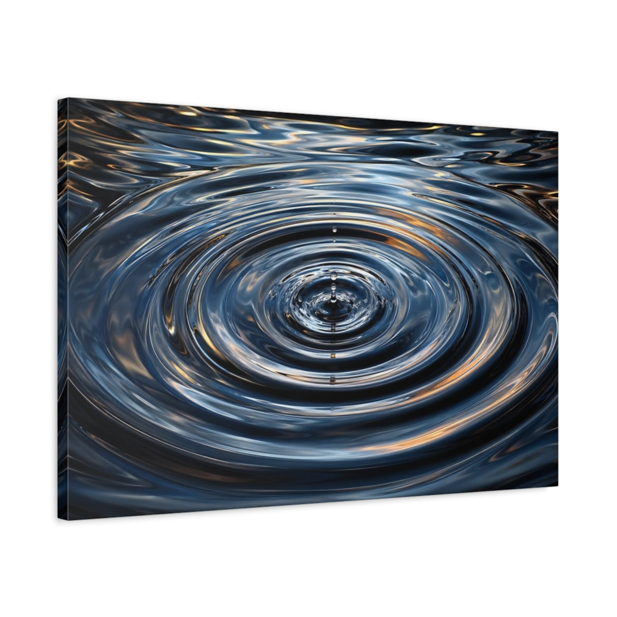 Side Mockup 2. Nature Water Drop Blue And Gold shown as stretched canvas wall art