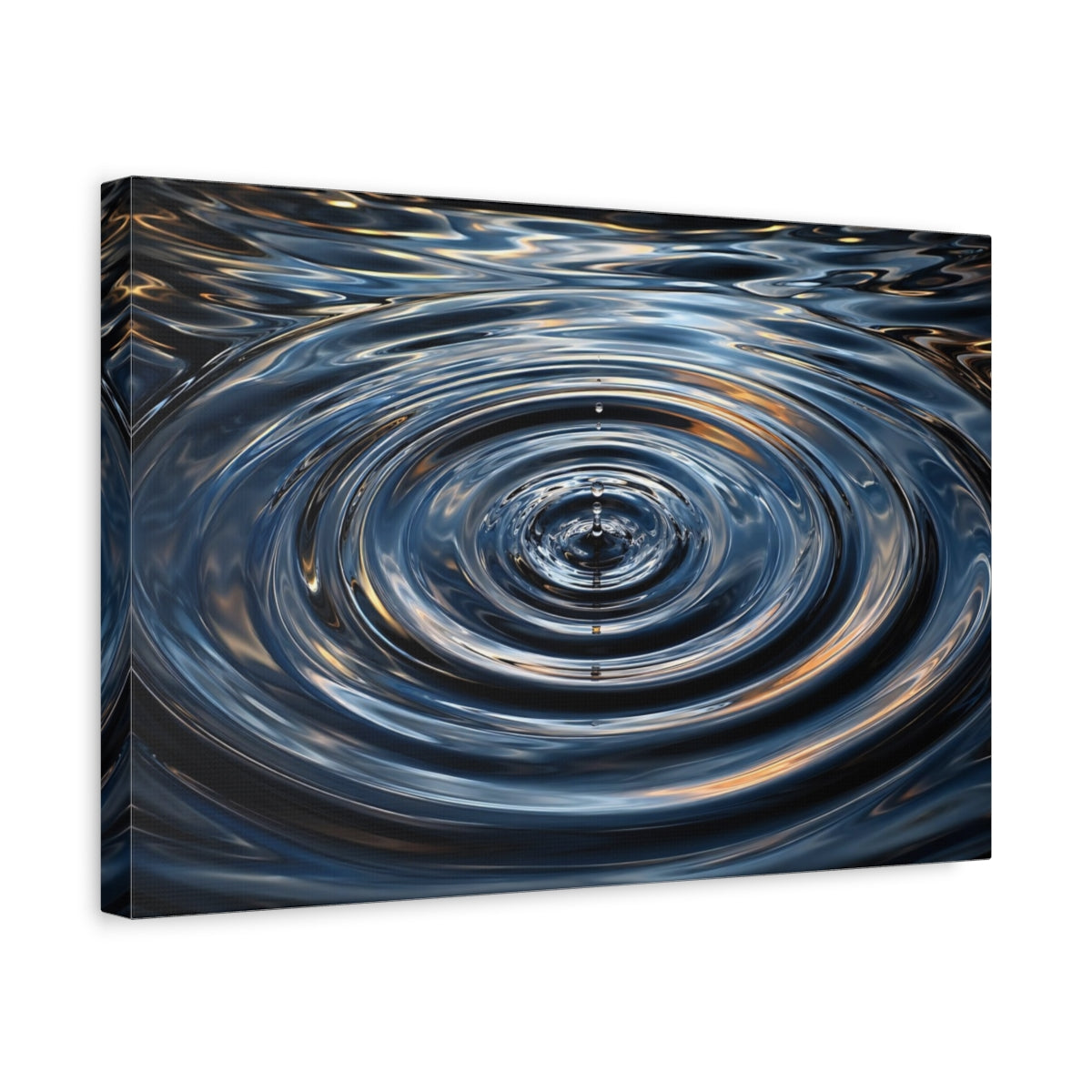 Side Mockup 4. Nature Water Drop Blue And Gold shown as stretched canvas wall art