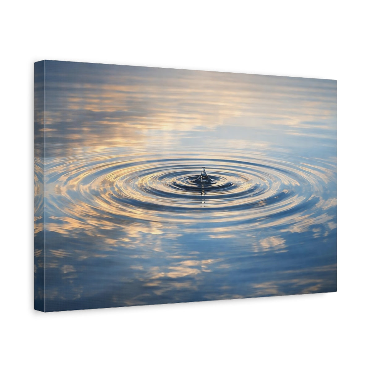Side Mockup 4. Nature Water Drop Blue And Gold Water shown as stretched canvas wall art