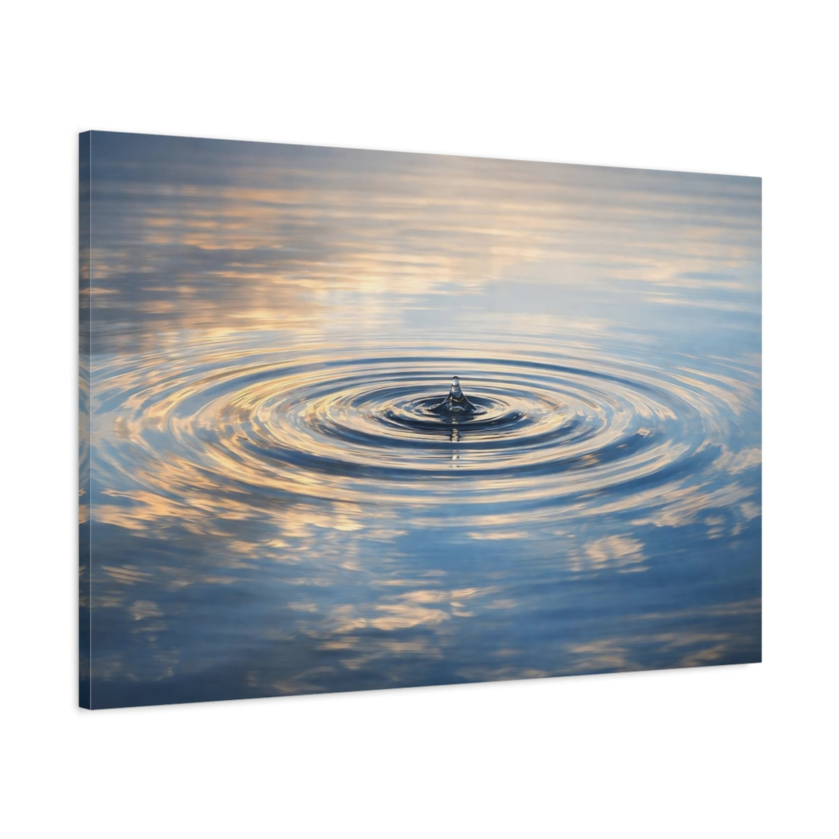 Side Mockup 1. Nature Water Drop Blue And Gold Water shown as stretched canvas wall art