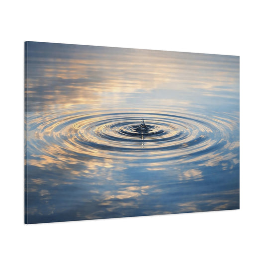 Main Mockup. Nature Water Drop Blue And Gold Water shown as stretched canvas wall art