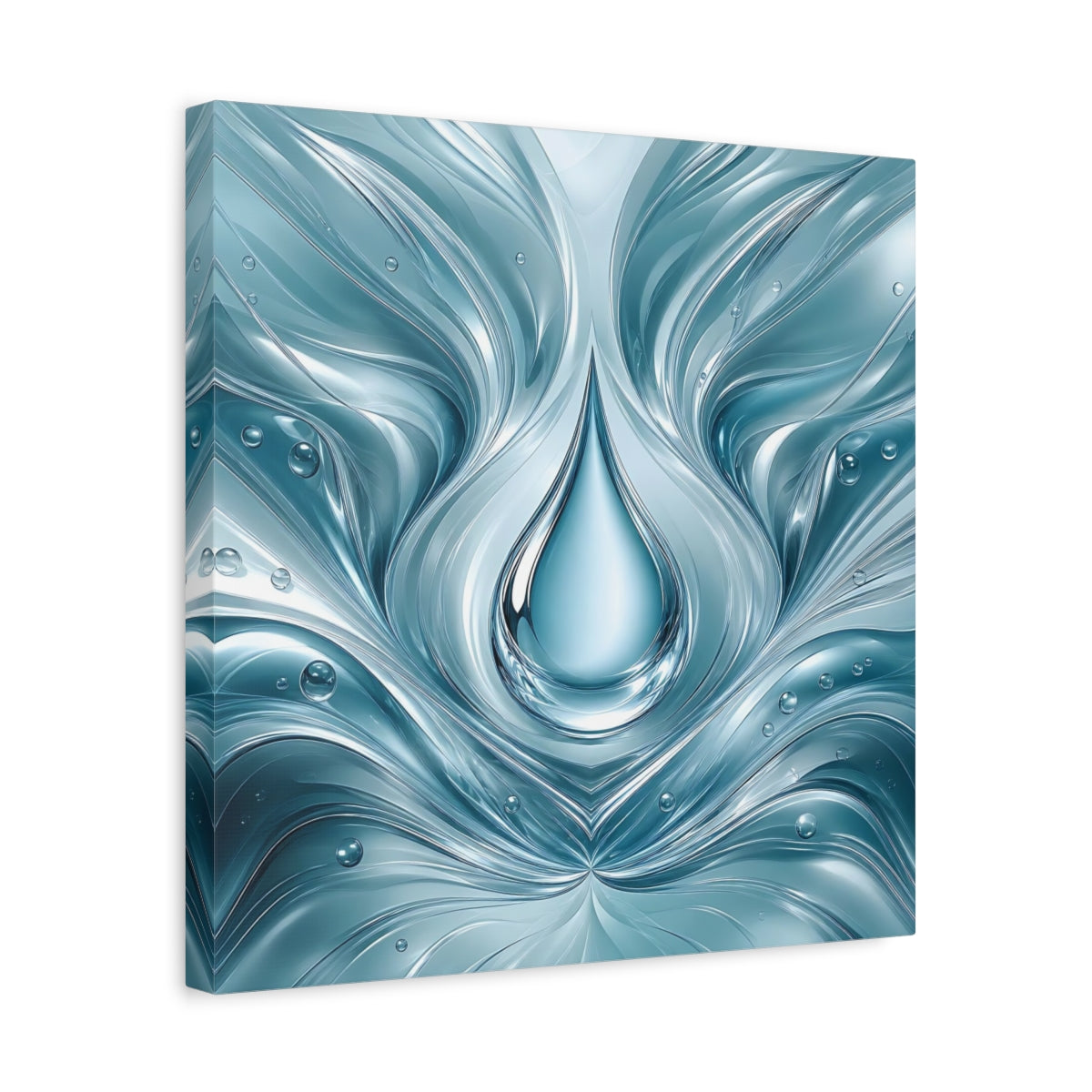 Side Mockup 6. Nature Water Drop Blue Water shown as stretched canvas wall art