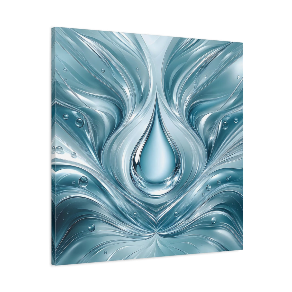 Side Mockup 3. Nature Water Drop Blue Water shown as stretched canvas wall art