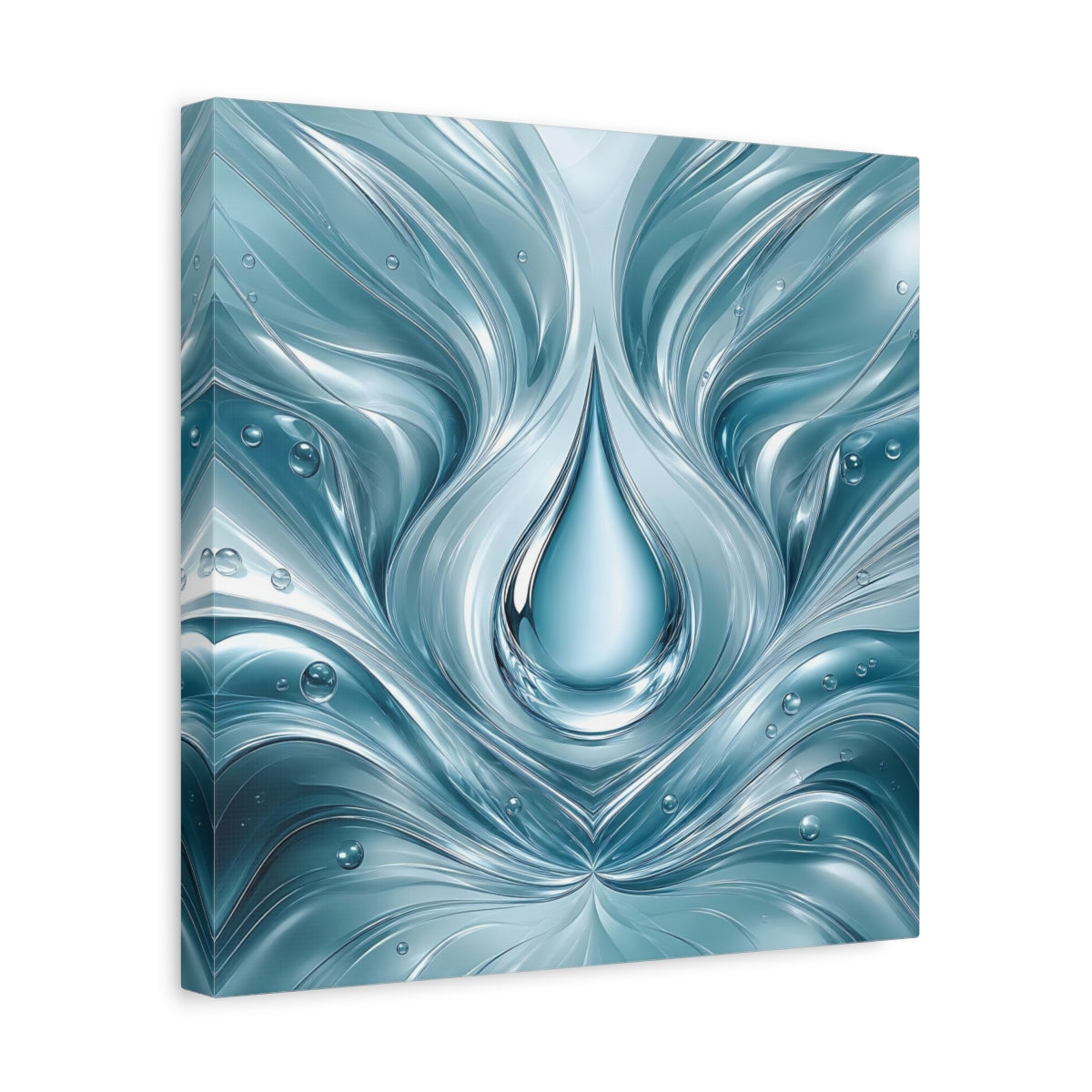 Side Mockup 7. Nature Water Drop Blue Water shown as stretched canvas wall art