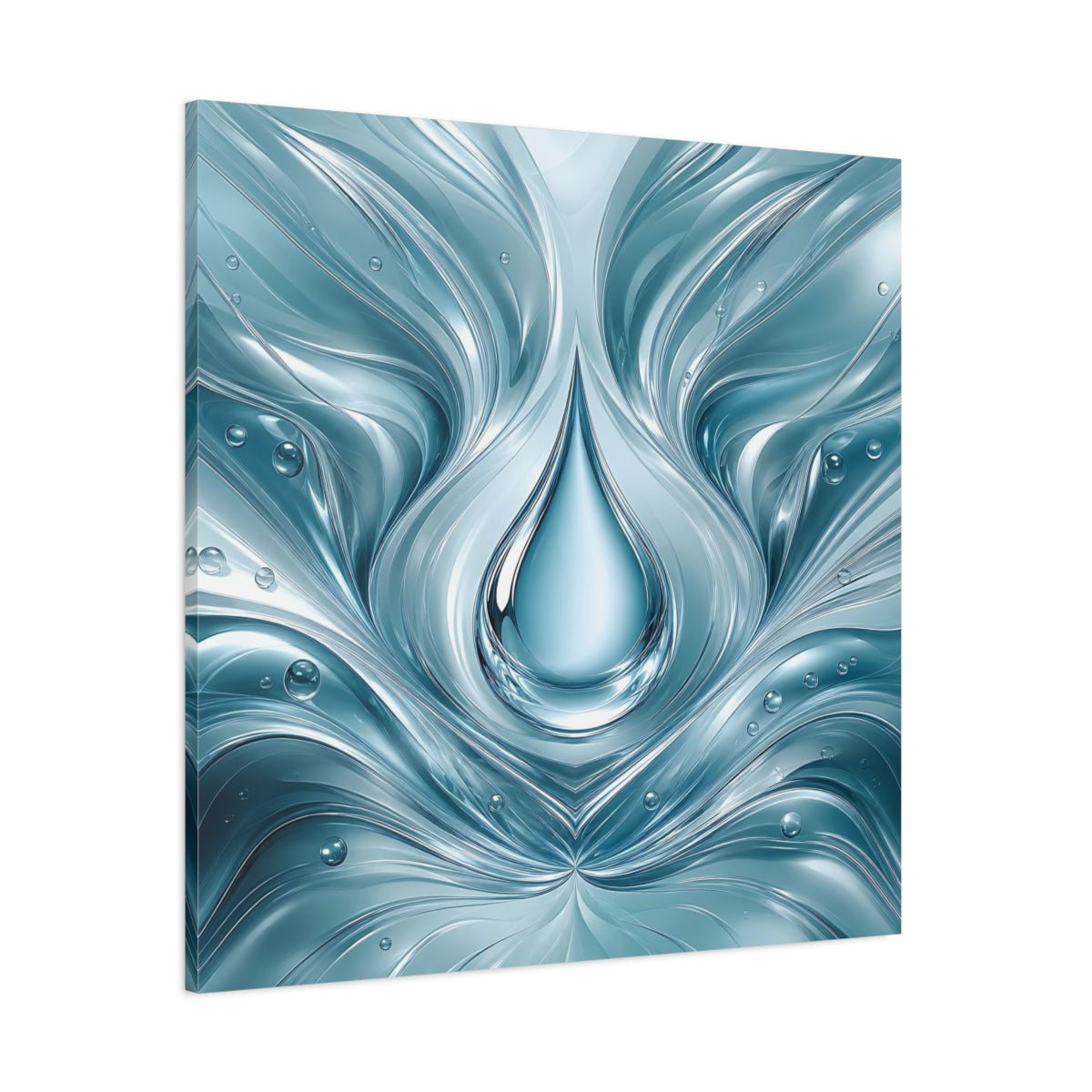 Side Mockup 1. Nature Water Drop Blue Water shown as stretched canvas wall art