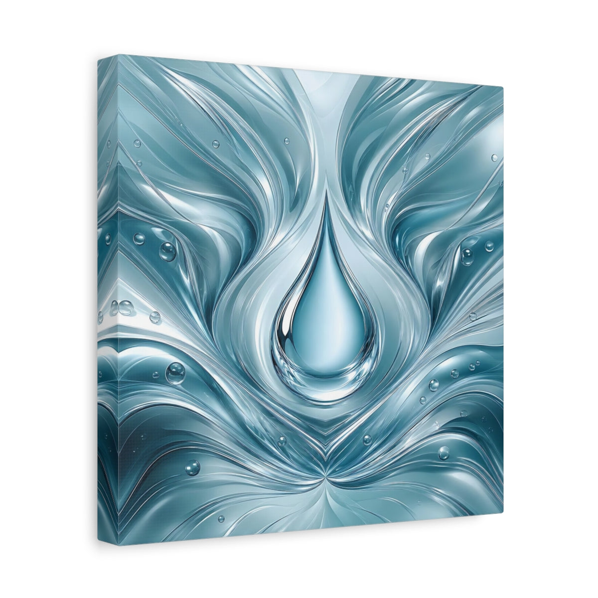 Side Mockup 8. Nature Water Drop Blue Water shown as stretched canvas wall art