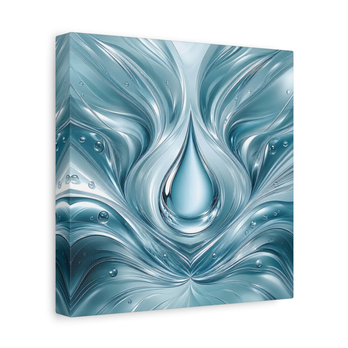 Side Mockup 9. Nature Water Drop Blue Water shown as stretched canvas wall art