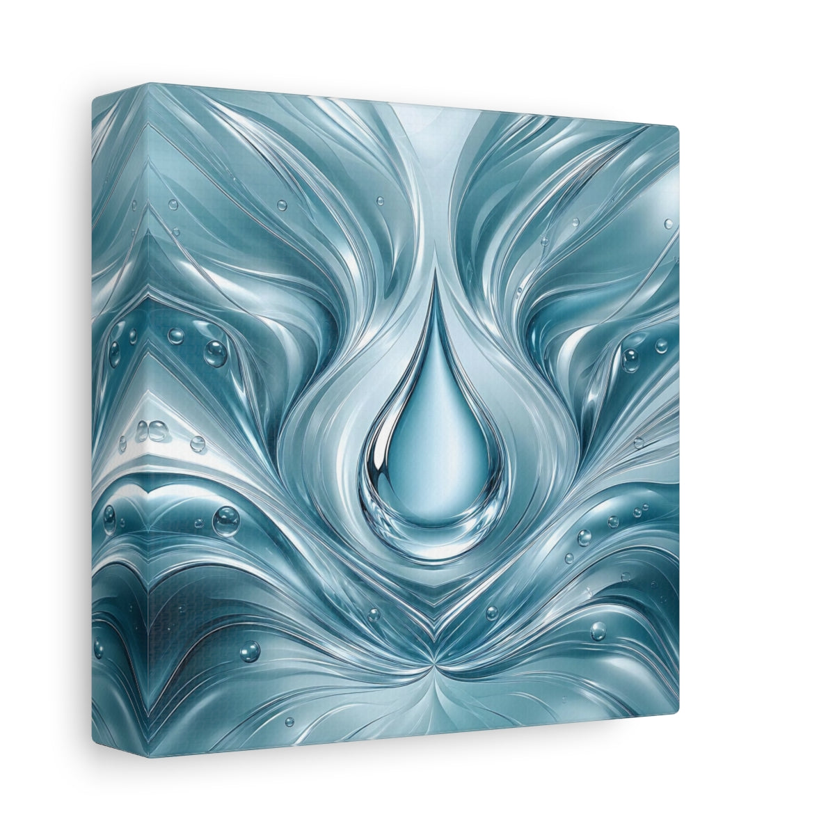 Side Mockup 2. Nature Water Drop Blue Water shown as stretched canvas wall art