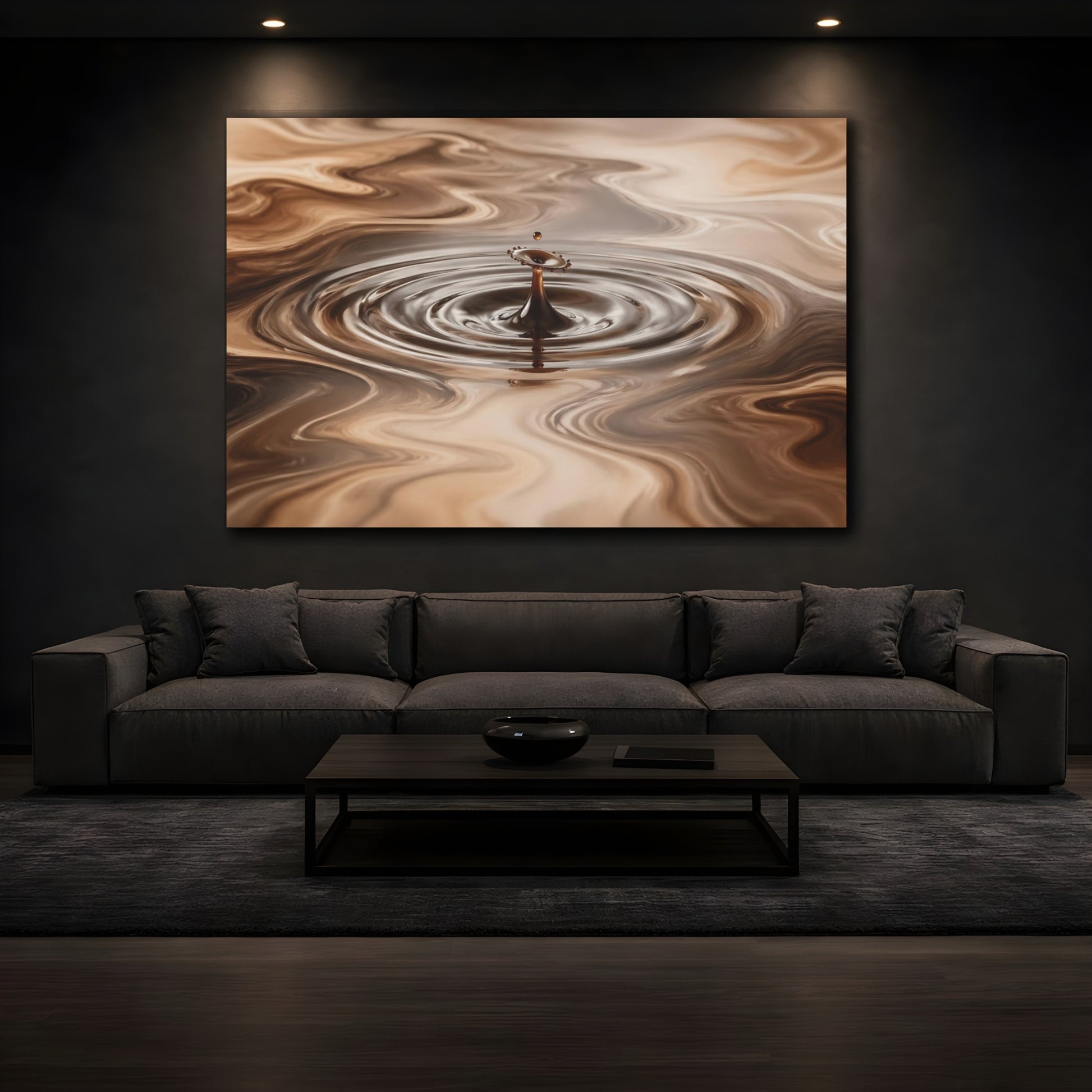 Mockup 3. Nature Water Drop Brown And Beige shown as stretched canvas wall art