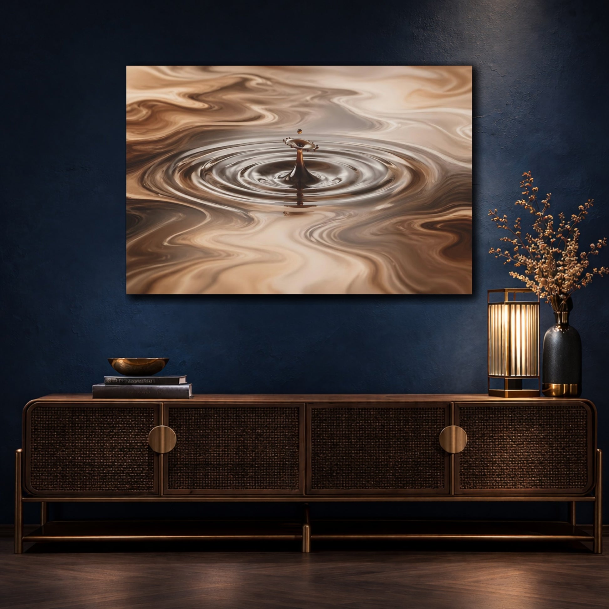 Mockup 4. Nature Water Drop Brown And Beige shown as stretched canvas wall art