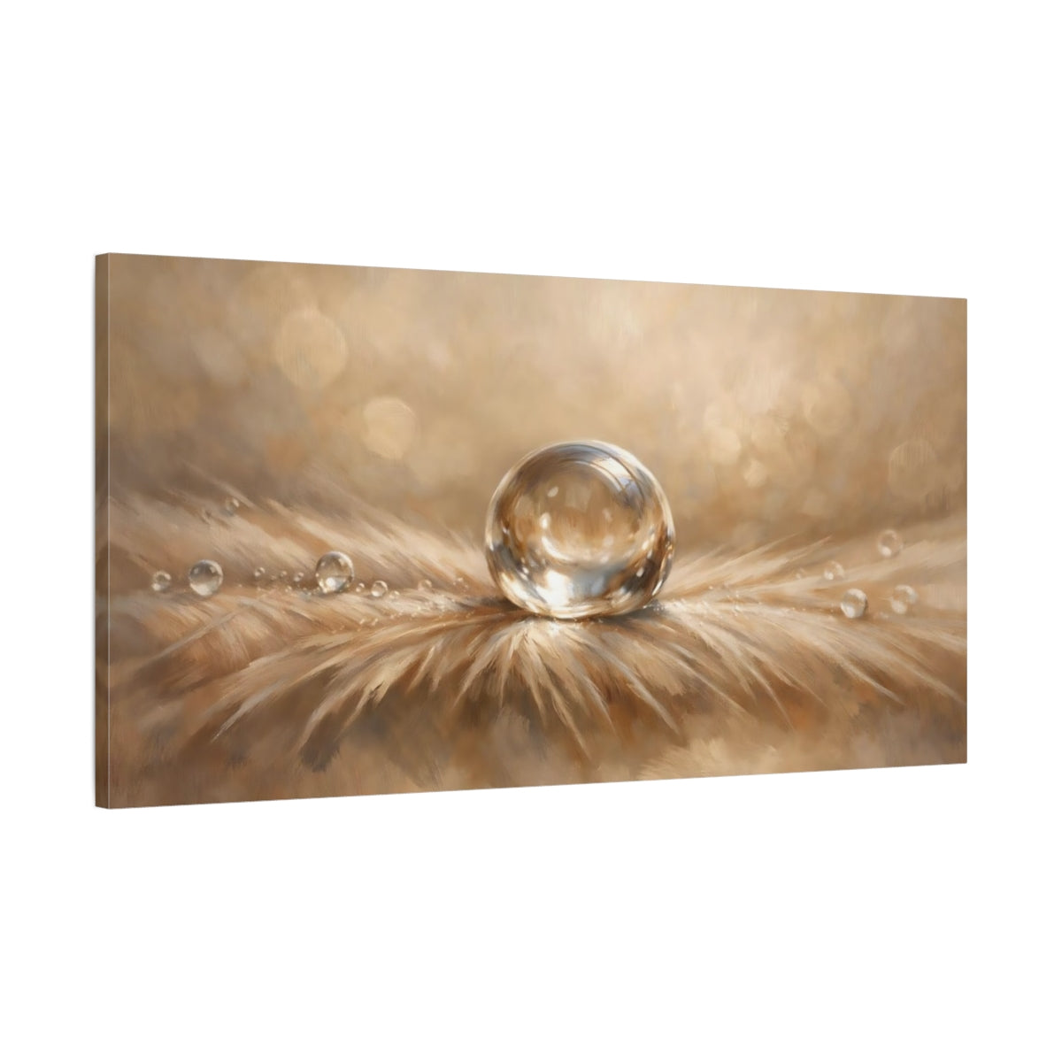 Side Mockup 1. Nature Water Drop Golden Dewdrop shown as stretched canvas wall art