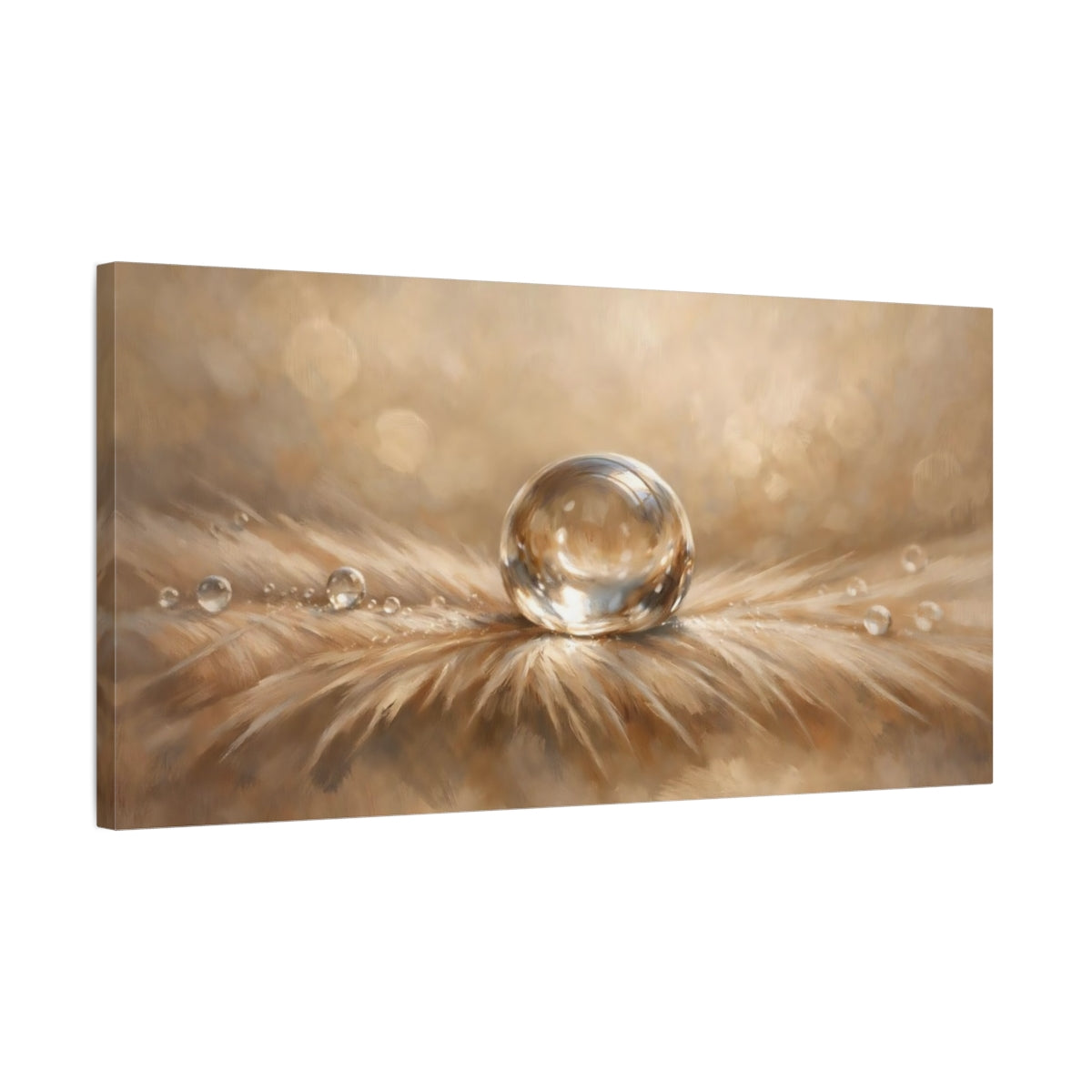 Side Mockup 2. Nature Water Drop Golden Dewdrop shown as stretched canvas wall art